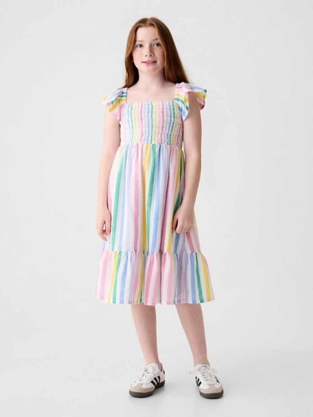 Gap Kids Flutter Rainbow Dress Linen Cotton Square Neck Size L Summer Party